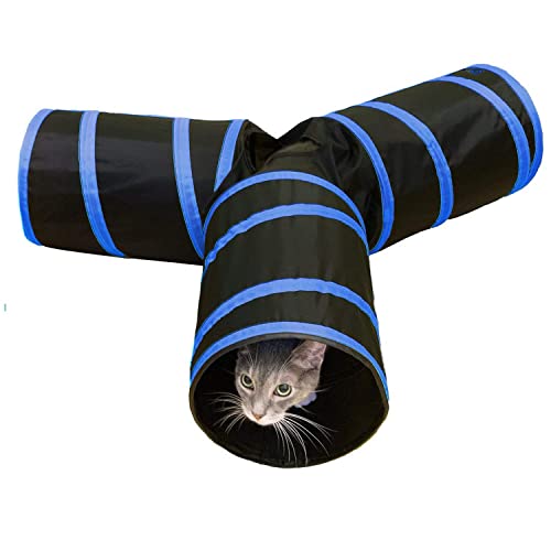 Purrfect Feline 3-Wege-Katzentunnel für Indoor-Katzen mit knisterndem Katzenspielzeug, groß, dunkelblau von Purrfect Feline
