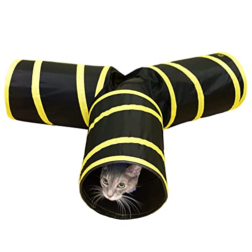 Purrfect Feline Tunnel of Fun, zusammenklappbarer 3-Wege-Katzentunnel, Spielzeug mit Knistern, Größe M, Gelb von Purrfect Feline