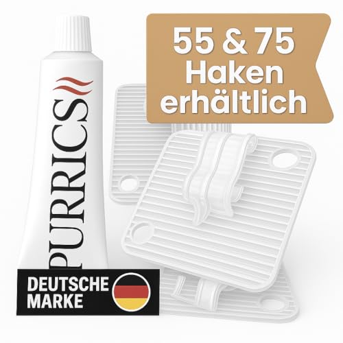 Purrics 55 Klebehaken transparent & Silikonkleber [30ml] zur Befestigung vom Katzennetz für Balkon ohne Bohren I Katzennetz ohne Bohren schnell mit den Outdoor Klebehaken befestigen von Purrics