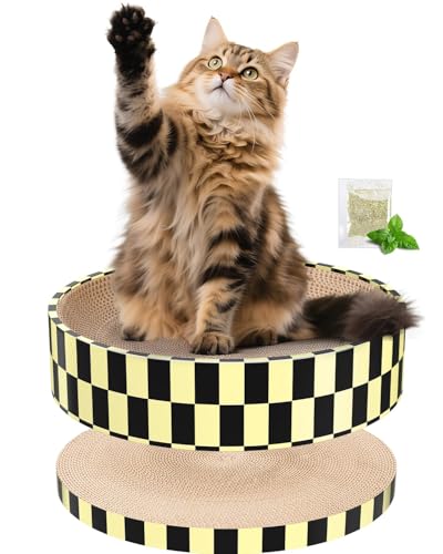 Katzenkratzer, Karton Katzenkratzer für Indoor Katzen, Großes Katzenkratzbrett, Runde Schüssel Katzenkratzpad Bett (Schachbrett) von Purrlato