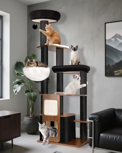 Purrlato Katzenturm für Indoor-Katzen, robuste Katzenbäume für große Katzen, Erwachsene, große Katzen, Maine Coon, Katzenbaumturm mit Kratzbaum, extra große Sitzstange, Katzenhütten, Hellgrau, 160 cm von Purrlato