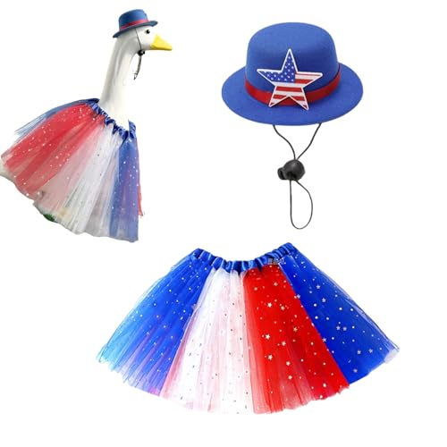 Puwaiio Hof -Gänse -Outfits, Outdoor -Gänse -Outfits - Star Design Gartengänse Kostüm | 23 -Zoll -Unabhängigkeitstag Tier -Tüllrock mit Hüten für Rasenhaus von Puwaiio