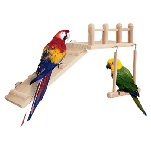 Puwaiio Vogelspielplatz | Sitzstangen Für Wellensittiche Mit Spielbereich | Holz Übungs- Und Trainingsast Mit Schaukel Für Unzertrennliche Und Sittiche von Puwaiio