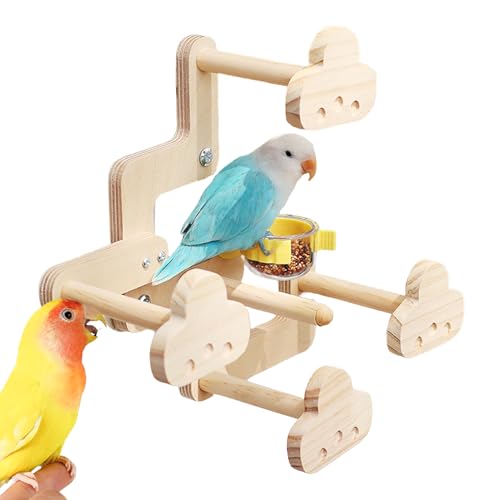 Puwaiio Vogelständer für den Innenbereich, Vogelspielzeug aus Holz mit Futternapf, Haustierzubehör für Hühner, Nymphensittiche, Balkone, Terrasse, Innenbereich, Garten, Hof, Spielplatz, Außenbereich von Puwaiio