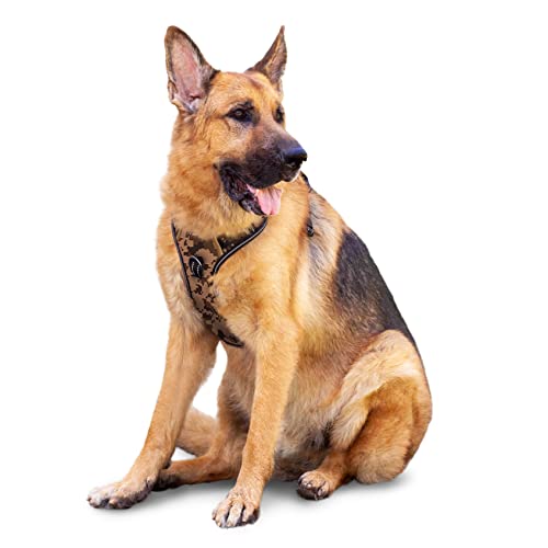 Puwihoe Hundegeschirr, kein Ziehen, reflektierend, mit einfachem Griff und Clips vorne und hinten, verstellbar, atmungsaktiv, weich gepolstert, für große, mittelgroße und kleine Hunde, Camo, XL von Puwihoe