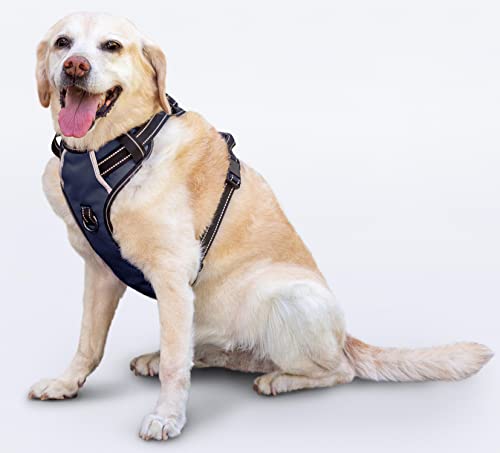Puwihoe Hundegeschirr ohne Ziehen, reflektierend, mit einfachem Griff und Clips vorne und hinten, verstellbar, atmungsaktiv, weich gepolstert, für große, mittelgroße und kleine Hunde, schwarz, XL von Puwihoe