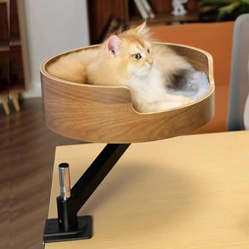 Katzen-Schreibtischbett aus Holz, Katzen-Schreibtisch aus Holz, kleines Katzenbett, Katzen-Schreibtisch mit erhöhtem Katzenregal, 360° drehbar und höhenverstellbar für das Büro Katzen-Schreibtischbett aus Holz, Katzen-Schreibtisch aus Holz, kleines Katzenbett, Katzen-Schreibtisch mit erhöhtem Katzenregal, 360° drehbar und höhenverstellbar für das Büro von Pveanns