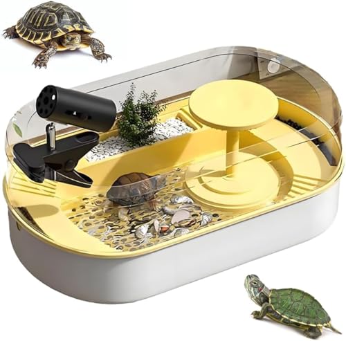 Schildkröte Tank Aquarium Kit, 52x32x19.5cm Reptilien Lebensraum, kleine Schildkröte Lebensraum Tank mit Anti-Flucht-Design und Basking-Plattform, robuste PP Material für Schildkröten von Pveanns