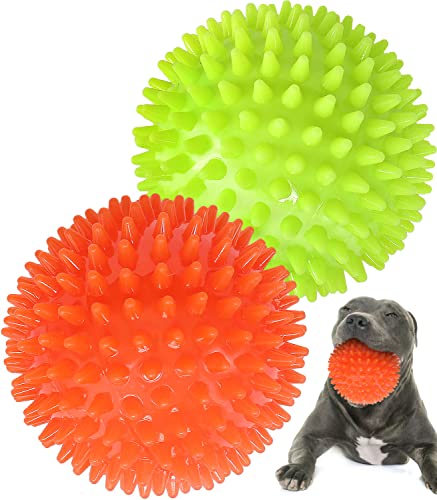 Pweituoet 11,4 cm große, robuste Quietschbälle für mittelgroße und große Hunde, Hundespielzeug für Aggressive Kauer, Spike-Ball-Spielzeug für saubere Zähne und Training (2 Stück) von Pweituoet