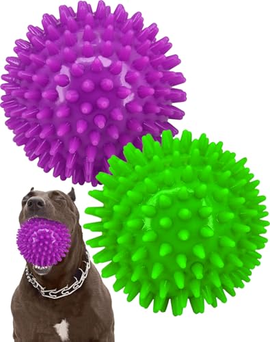 Pweituoet Quietschende Hundebälle für mittelgroße und große Hunde, Hundespielzeug für aggressive Kauer, Spike-Spielzeug für saubere Zähne und Training, Violett-Grün, 11,4 cm Pweituoet Quietschende Hundebälle für mittelgroße und große Hunde, Hundespielzeug für aggressive Kauer, Spike-Spielzeug für saubere Zähne und Training, Violett-Grün, 11,4 cm von Pweituoet