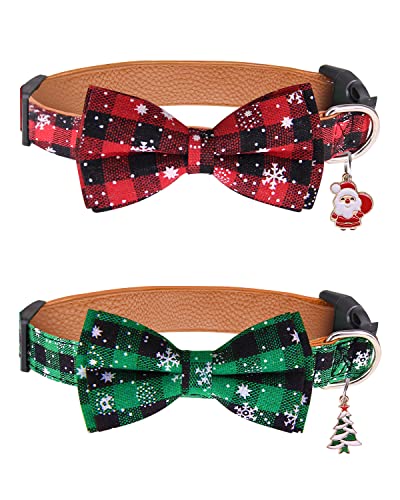 Weihnachts-Hundehalsband mit verstellbarer Fliege, 2 Stück, rot-grün, Haustierhalsbänder für kleine, mittelgroße und große Hunde (L) von Pweituoet