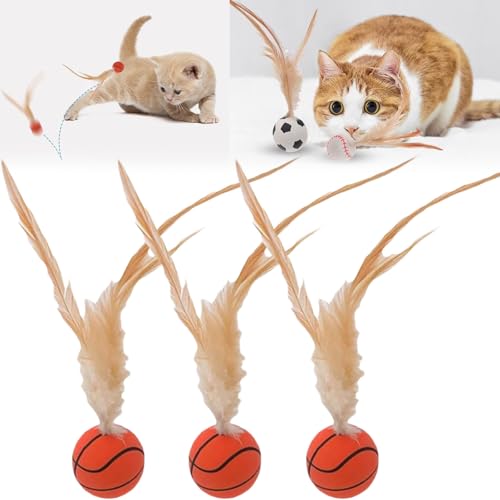 Pwzoax Interactive Feather Ball Toy Set for Cats, Feather BouncyBall Cat Toy, Bouncy Ball with Feathers forCats (3pcs-B,one Size) von Pwzoax