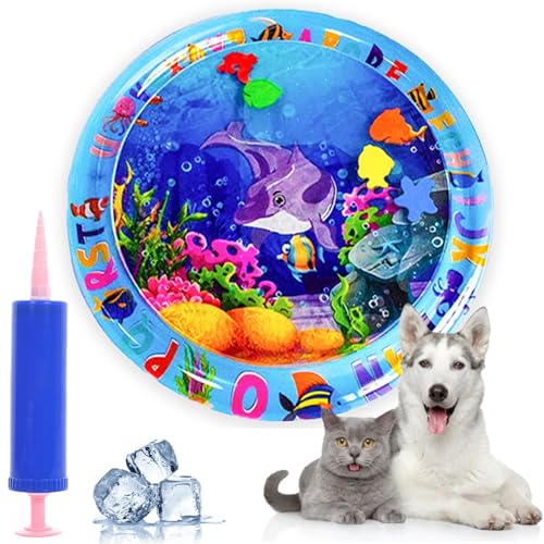 Pwzoax Ocean Breeze Splashland for Cats Dogs, Cat Water Mat for Indoor Cats with Fish with Manual Air Pump, Ocean Breeze Splashland Cat Toy, Thickened Anti-Scratch Pet Cooling Mat (#1) von Pwzoax