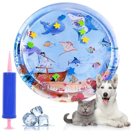 Pwzoax Ocean Breeze Splashland for Cats Dogs, Cat Water Mat for Indoor Cats with Fish with Manual Air Pump, Ocean Breeze Splashland Cat Toy, Thickened Anti-Scratch Pet Cooling Mat (#2) von Pwzoax
