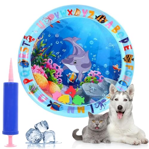 Pwzoax Ocean Breeze Splashland for Cats Dogs, Cat Water Mat for Indoor Cats with Fish with Manual Air Pump, Ocean Breeze Splashland Cat Toy, Thickened Anti-Scratch Pet Cooling Mat (#3) von Pwzoax
