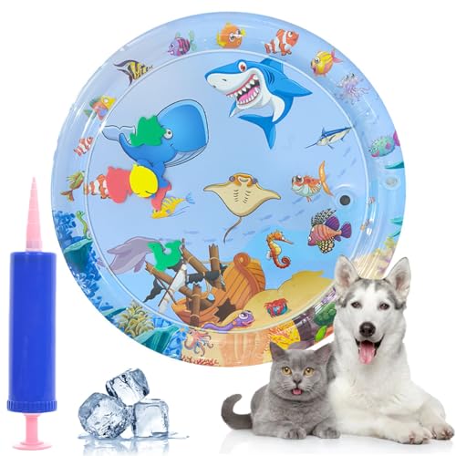 Pwzoax Ocean Breeze Splashland for Cats Dogs, Cat Water Mat for Indoor Cats with Fish with Manual Air Pump, Ocean Breeze Splashland Cat Toy, Thickened Anti-Scratch Pet Cooling Mat (#4) von Pwzoax