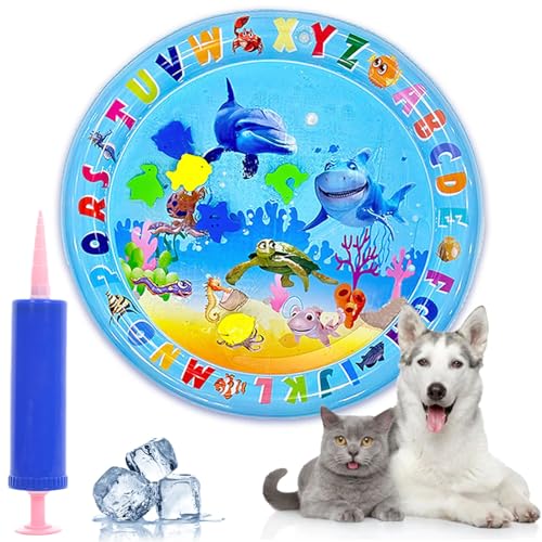 Pwzoax Ocean Breeze Splashland for Cats Dogs, Cat Water Mat for Indoor Cats with Fish with Manual Air Pump, Ocean Breeze Splashland Cat Toy, Thickened Anti-Scratch Pet Cooling Mat (#5) von Pwzoax