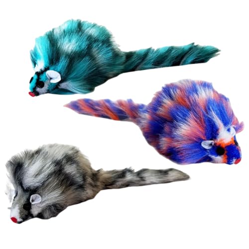 Quietschende Plush Maus Katzen Spielzeug Mit Bunten Gefiederten Federstimulaten Kätzchen Jagd Auf Interaktive Unterhaltung 3pc Farbenfste Gefiederte Interaktive Katzen von Pyasuye
