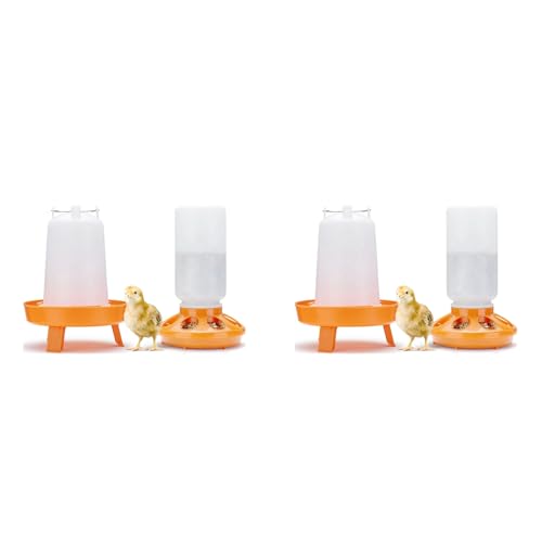 Pyugxab 2X Küken-Futterstation und Tränke-Set mit Füllung Von Oben, Küken-Futterstation und Tränke mit 3 Höhenverstellbaren Beinen für Küken, Orange von Pyugxab