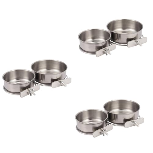 Pyugxab 6 Pack Papagei Futter Tassen mit Klemme Edelstahl Futter NäPfe Dish Feeder für Nymphensittich, Conure, Wellensittiche, Sittich Papagei, Ara, Kleintier von Pyugxab