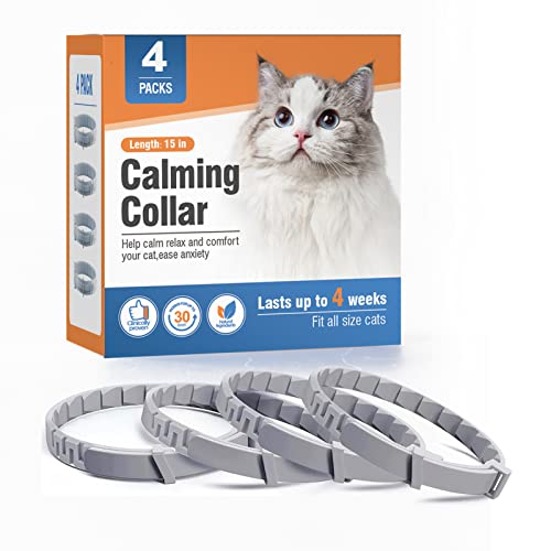 4 Packungen beruhigendes Katzenhalsband für Katzen, Pheromon-Halsband, effiziente Linderung von Angstzuständen, Stress, Pheromone, beruhigend, bequem, langlebig, verstellbares Breakaway-Design, Grau von Pzlagia