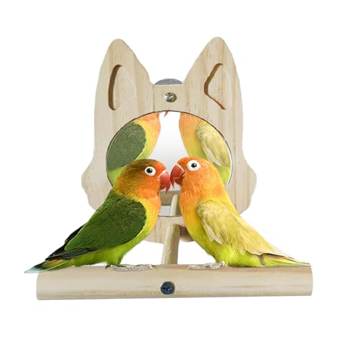 Bird Mirror with Perch, Wooden Parakeet Stand, Interactive Play Toys for Small Budgies, Macaw, Lovebird, Cockatiel, Cage Accessories, Fun Parrot Perches for Birds, 5.51x4.72x3.54in von Pzuryhg