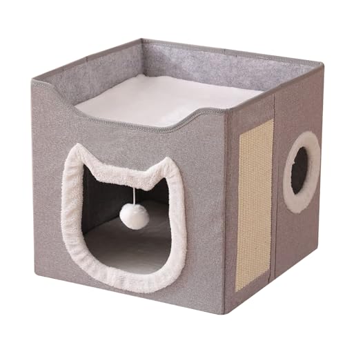 Katzenhaus - Faltbares Haustierhaus für Katzen | 2 Schicht großes Tuch mit Kratzpolster und Ball, Höhlenbettgebiet Hideaway Zwinger für Hunde, Innenräume, Zuhause, Winter, Outdoor von Pzuryhg