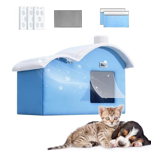 Katzenkühlhaus, Welpenhütte, isolierter faltbarer tragbarer Kühlunterstand mit saugfähigen Taschen und Eisbeutel, atmungsaktives Haustierhüttenhaus für Hunde, Katzen, Innenbereich, Outdoor-Abenteuer von Pzuryhg