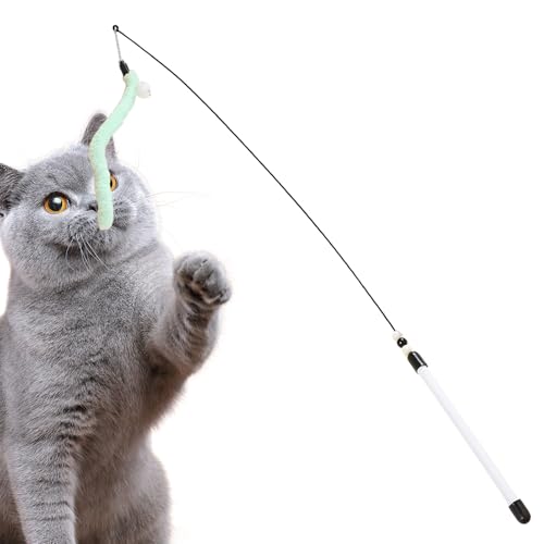 Pzuryhg Interaktives Katzenspielzeug, Feder-Anhänger mit Glocken, lustiger Teasing-Stick mit Glockenklang, Bewegung und Spielen, ansprechendes Indoor-Haustierspielzeug, ideal für Katzen jeden Alters von Pzuryhg