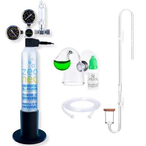 Q-Grow CO2 Anlage Aquarium Komplettset – einfach und universell - Inkl. transparentem Diffusor, Dauertest, Druckminderer, 425g CO2 Flasche, bis 1000L von Q Grow Innovative Aqua Tools