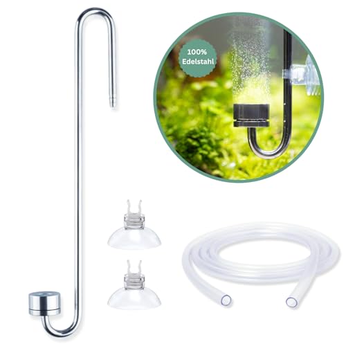 Q-Grow CO2 Diffusor Aquarium aus Edelstahl für Nano Aquarien, mit wechselbarer Keramikscheibe, inkl. 2m Schlauch - 15cm von Q Grow Innovative Aqua Tools