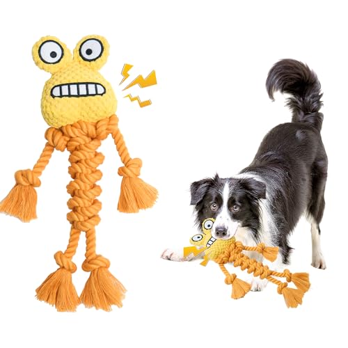 Q monster Hundespielzeug mit Quietschelement, Plüschtiere, Tauziehen (Gelb (Frosch)) von Q monster