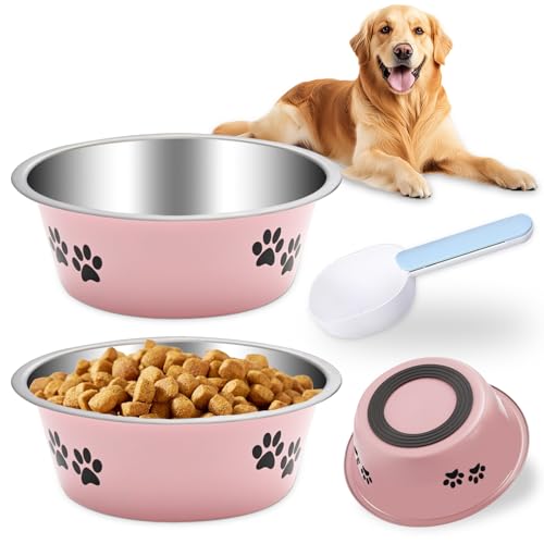 2 x Edelstahl-Hundenäpfe, Futternapf mit rutschfester Unterseite, Metall-Futternäpfe für kleine, mittelgroße und große Hunde, 2020 ml von QANIUOS