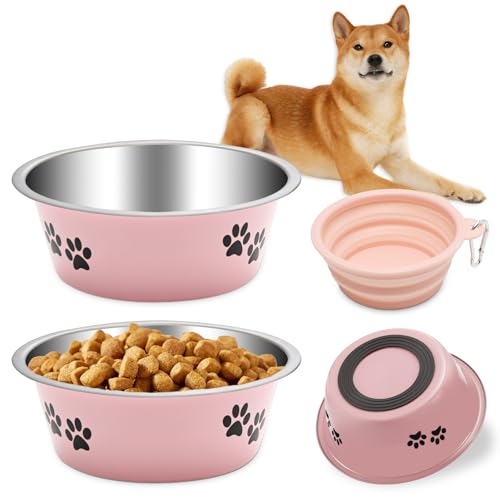 2 x Edelstahl-Hundenäpfe mit rutschfester Unterseite, Metall-Futternäpfe für kleine, mittelgroße und große Hunde, 1560 ml von QANIUOS