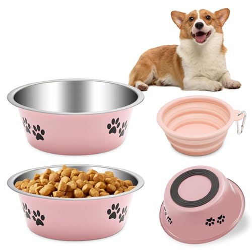 Edelstahl-Hundenäpfe mit rutschfester Unterseite, Metall-Futternäpfe für kleine, mittelgroße und große Hunde, 860 ml von QANIUOS