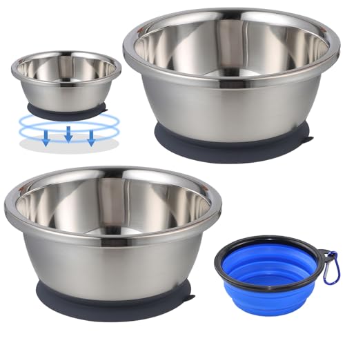 QANIUOS Hundenapf Edelstahl 2 Stück, rutschfest Futternapf Hund mit Saugkraft, Tief Wassernapf und Fressnapf Hund für Mittelgroße Große Hunde 1600ml von QANIUOS