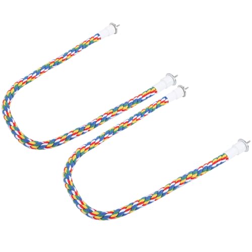 QANYEGN 2 Stück Vogelseil-Sitzstange, Bunte handgefertigte Kauspielzeuge, Sittich-Schaukel-Spiralständer für Seil-Bungee-Vogelspielzeug (60CM) von QANYEGN