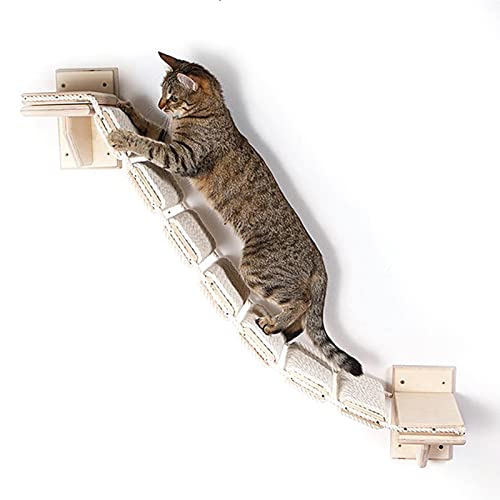 Holz-Katzenleiter | Wandhalterung Katzen-Kletter-Stufenregal | Haustier-Zubehör Leiter mit gewebten Seilen für britische Kurzhaar, schottische Katzen Qarido von QARIDO