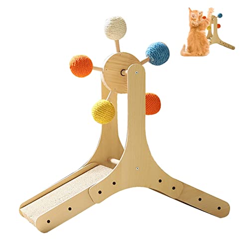 Kratzbaum Ballspielzeug für Katze - Katzenkratzspielzeug mit Natursisal und Holz Katzenkratzzeug mit Ball - Interaktiver Kratzbaum mit Massivholzständer Anti-nervöses Haustierballspielzeug für Qarido von QARIDO