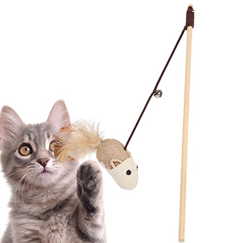 QARIDO Katzenstockspielzeug - Naturholz-Katzen-Teaser-Zauberstab-Spielzeug mit knackigem Klingelton - Pet Interactive Supplies für Indoor-Katzen zum Spielen und Jagen, Cat Paw Exerciser von QARIDO