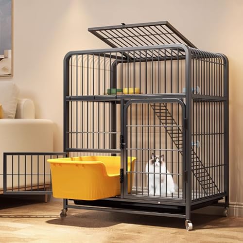 Catio Katzengehege for den Innenbereich, geschlossener Katzenlaufstall, Katzenkiste, Katzenkäfig mit Antikollisionsschloss mit PVC-Tablett, leicht zu bewegen, for Kleintiere(Black,78x52x100cm) von QBGJDOGE