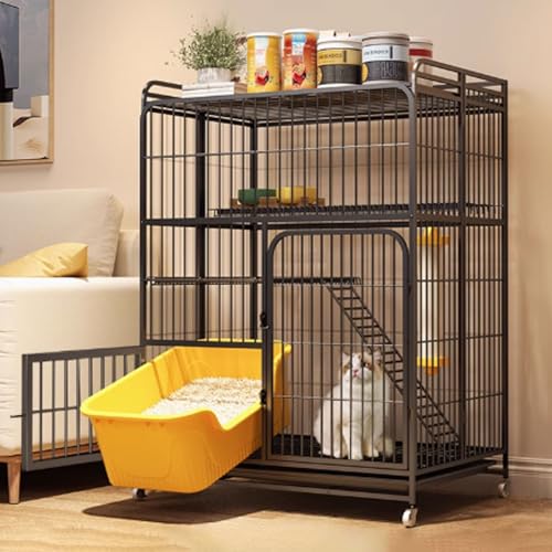 Catio Katzengehege for den Innenbereich, geschlossener Katzenlaufstall, Katzenkiste, Katzenkäfig mit Antikollisionsschloss mit PVC-Tablett, leicht zu bewegen, for Kleintiere(Black,78x52x110cm) von QBGJDOGE