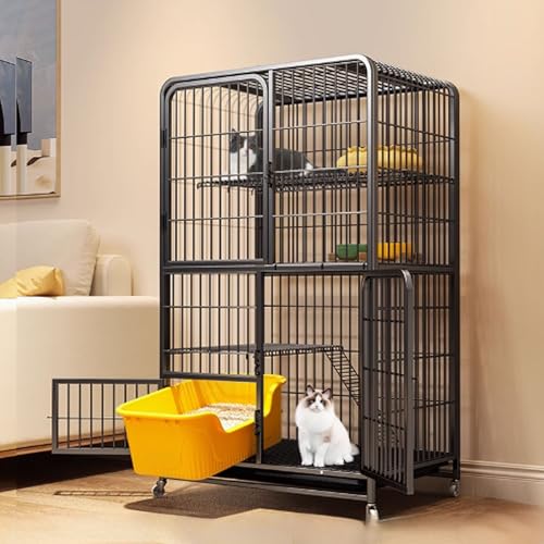 Catio Katzengehege for den Innenbereich, geschlossener Katzenlaufstall, Katzenkiste, Katzenkäfig mit Antikollisionsschloss mit PVC-Tablett, leicht zu bewegen, for Kleintiere(Black,78x52x137cm) von QBGJDOGE