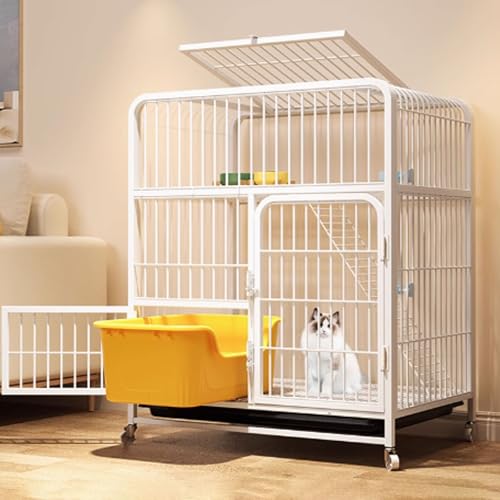 Catio Katzengehege for den Innenbereich, geschlossener Katzenlaufstall, Katzenkiste, Katzenkäfig mit Antikollisionsschloss mit PVC-Tablett, leicht zu bewegen, for Kleintiere(White,78x52x100cm) von QBGJDOGE