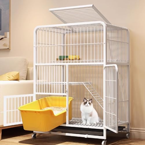 Catio Katzengehege for den Innenbereich, geschlossener Katzenlaufstall, Katzenkiste, Katzenkäfig mit Antikollisionsschloss mit PVC-Tablett, leicht zu bewegen, for Kleintiere(White,78x52x110cm) von QBGJDOGE