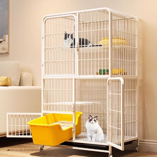 Catio Katzengehege for den Innenbereich, geschlossener Katzenlaufstall, Katzenkiste, Katzenkäfig mit Antikollisionsschloss mit PVC-Tablett, leicht zu bewegen, for Kleintiere(White,78x52x137cm) von QBGJDOGE