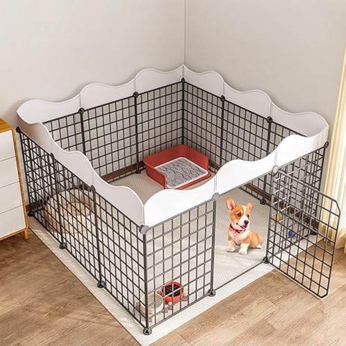 Hundezaun, Laufstall for kleine Hunde, Welpenzaun, tragbarer Metalldrahtkäfig for den Innenbereich, Hof mit Tür, Übungsstall for Kleintiere, tragbare Hundehütten(11111157cm(12pc)) von QBGJDOGE