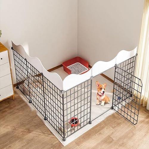 Hundezaun, Laufstall for kleine Hunde, Welpenzaun, tragbarer Metalldrahtkäfig for den Innenbereich, Hof mit Tür, Übungsstall for Kleintiere, tragbare Hundehütten(11111157cm(6pc)) von QBGJDOGE