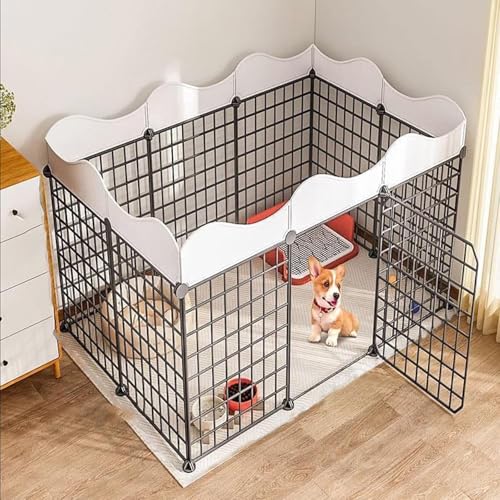 Hundezaun, Laufstall for kleine Hunde, Welpenzaun, tragbarer Metalldrahtkäfig for den Innenbereich, Hof mit Tür, Übungsstall for Kleintiere, tragbare Hundehütten(1117557cm(10pc)) von QBGJDOGE