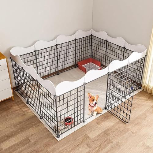 Hundezaun, Laufstall for kleine Hunde, Welpenzaun, tragbarer Metalldrahtkäfig for den Innenbereich, Hof mit Tür, Übungsstall for Kleintiere, tragbare Hundehütten(14711157cm(14pc)) von QBGJDOGE
